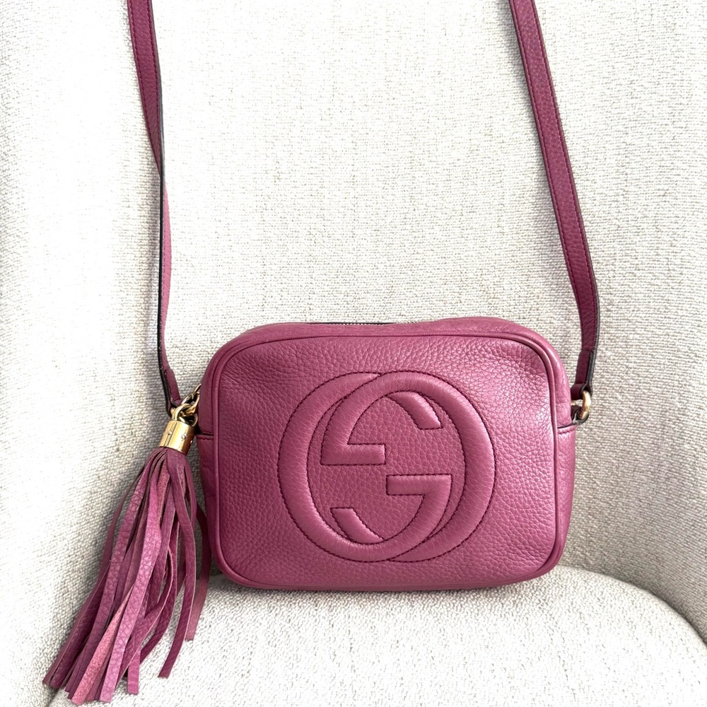 Authentic Gucci Soho Small Leather crossbody Disco bag dusty pink purple